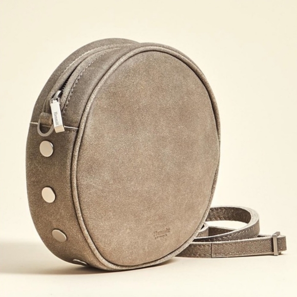 Hammitt Greg Round Crossbody Purse Pewter Grey neutral Leather New Rare $245 Hot